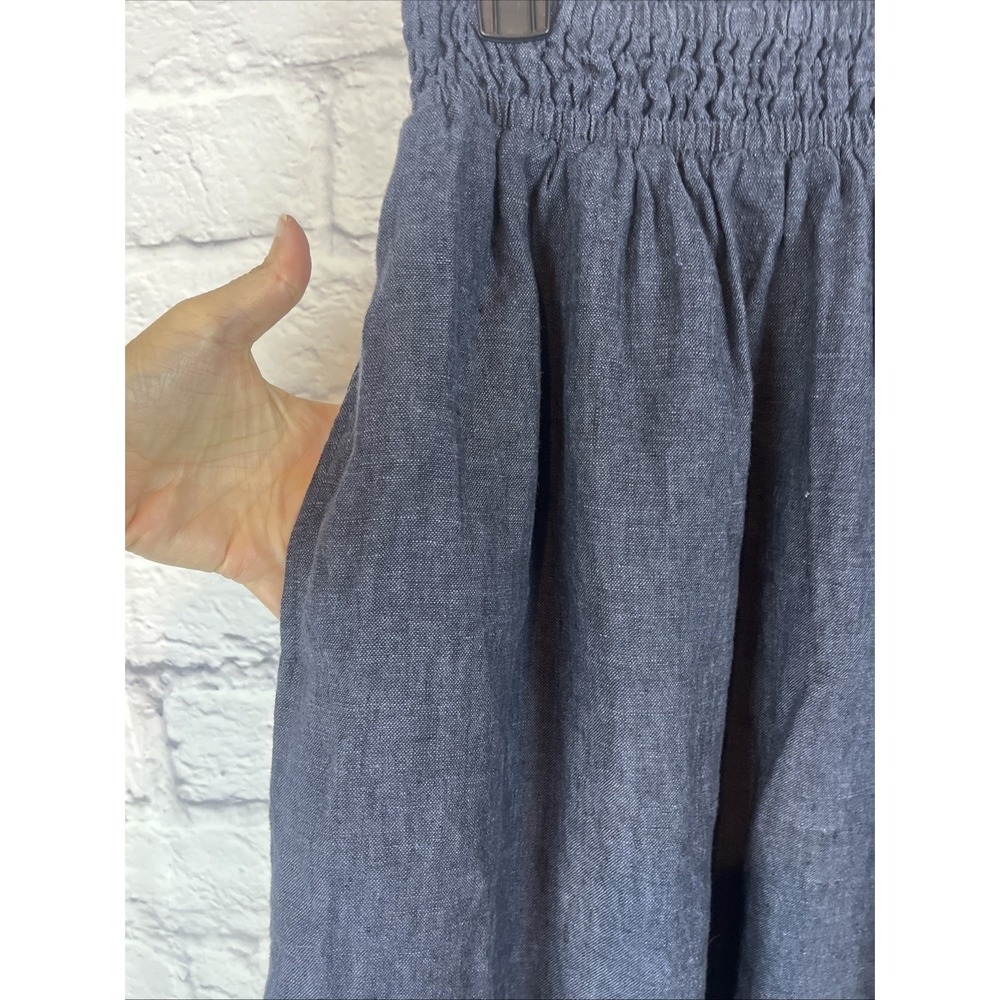 Garnett Hill Smocked Linen Blue Lightweight Midi Skirt Size Small Minimalist - Picture 3 of 7